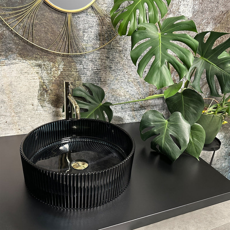 Lavoar pe blat Rea Ingrid Black - Sticla securizata - Negru | SanitarePro