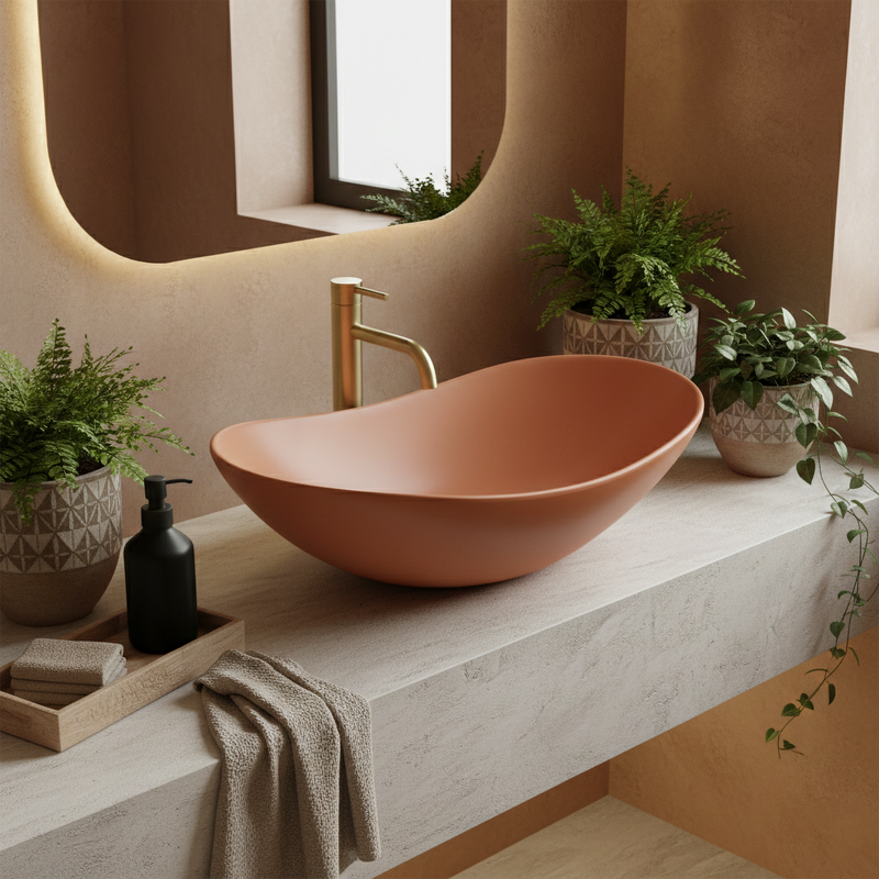 Lavoar pentru blat Rea Royal Cinnamon Matt - Ceramică sanitară - Portocaliu | SanitarePro