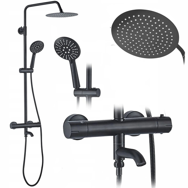 Set de dus cu termostat Lungo Black negru - Alamă, ABS - Negru | SanitarePro
