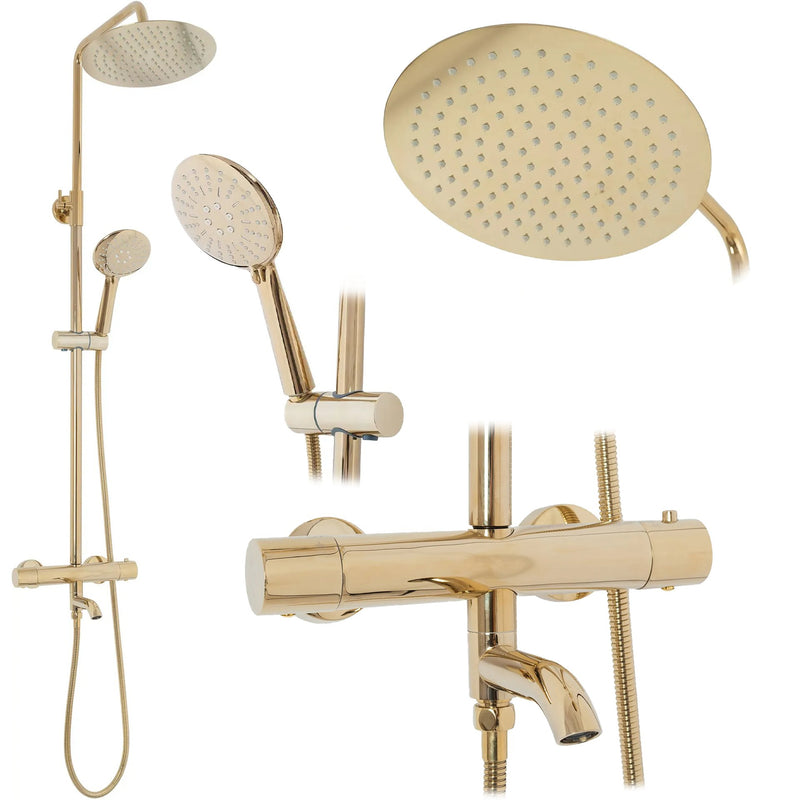 Set de dus cu termostat Lungo Gold Auriu - Alamă, ABS - De aur | SanitarePro