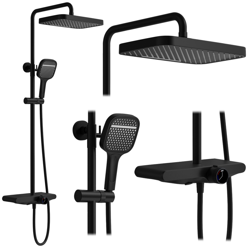 Set dus REA Bari Black - Alamă, ABS - Negru | SanitarePro