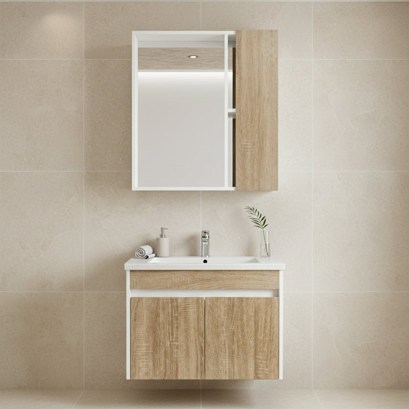 Set mobilier de baie Faro 60 cm - Ceramică sanitară, Plastic, MDF, Ceramică - Alb, Bej | SanitarePro