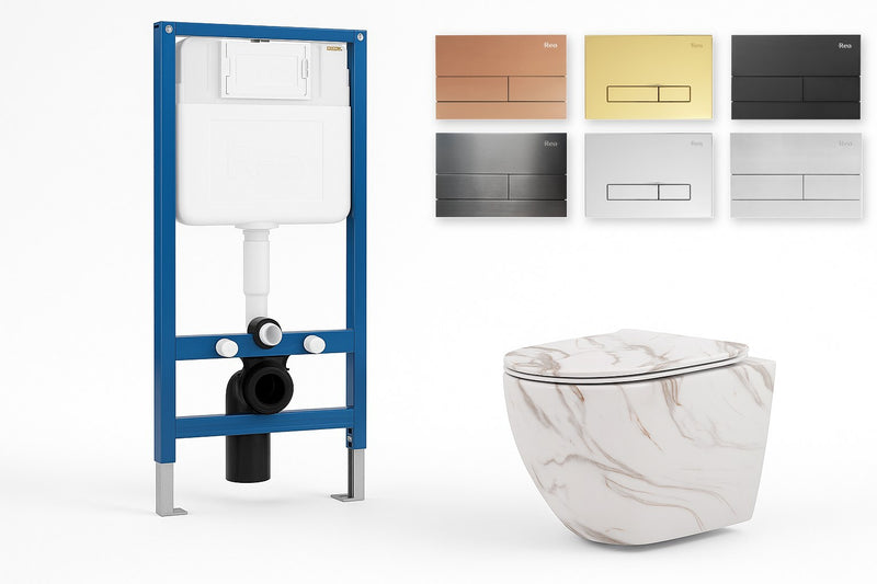 Set WC Suspendat Carlos Slim Lava Mat Mini + Cadru Rea K011A-Q - vas, cadru cu rezervor si 6 finisaje de clapeta
