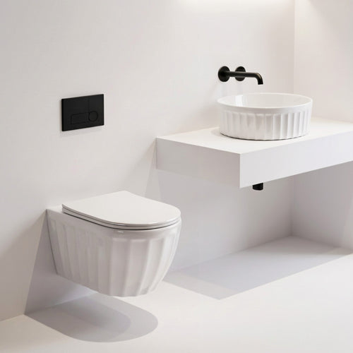 Set: Vas de toaletă suspendat + Lavoar pe blat Rea Duo White