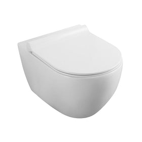 Set vas WC suspendat, Fluminia, Minerva, rimless, cu capac quick release si soft close, alb